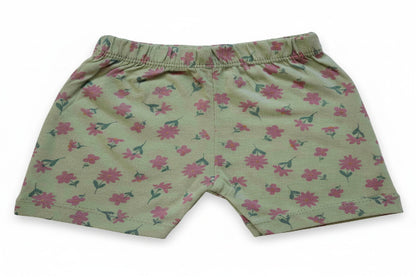 so'FRESCO - BABY SET (HALF SLV FRONT OPEN) - GREEN BASE + DAHLIA PRINT - UNISEX - 0-3 M | LITTLE NATURA