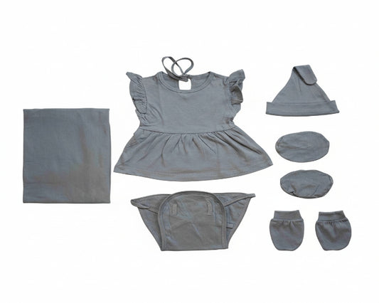 NATURE's 12 - GIFT SET (BABY FROCK) - CHARCOAL GREY - GIRL - 0-3 M | LITTLE NATURA