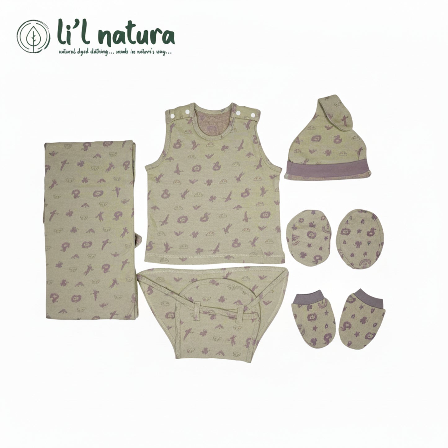 ORIGAMI - GIFT SET (SHL. BUTTON) - GREEN + PURPLE - UNISEX - 0-3 M | LITTLE NATURA