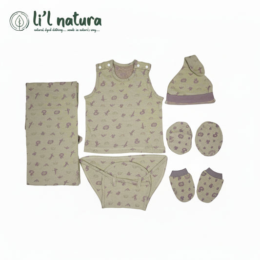 ORIGAMI - GIFT SET (SHL. BUTTON) - GREEN + PURPLE - UNISEX - 0-3 M | LITTLE NATURA