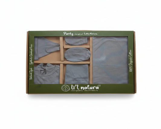 NATURE's 12 - GIFT SET (BABY FROCK) - CHARCOAL GREY - GIRL - 0-3 M | LITTLE NATURA