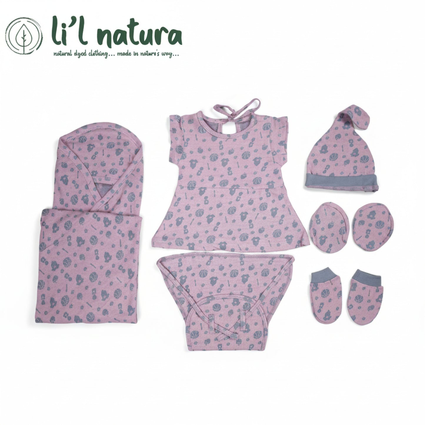 ORIGAMI - GIFT SET (BABY FROCK) - GREEN + LILAC - GIRL - 0-3 M