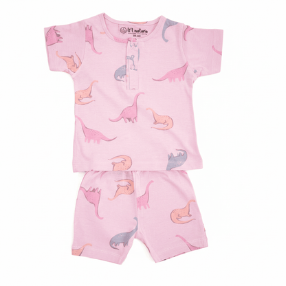 so'FRESCO - BABY SET (HALF SLV FRONT OPEN) - DPINK BASE + DINO PRINT | LITTLE NATURA