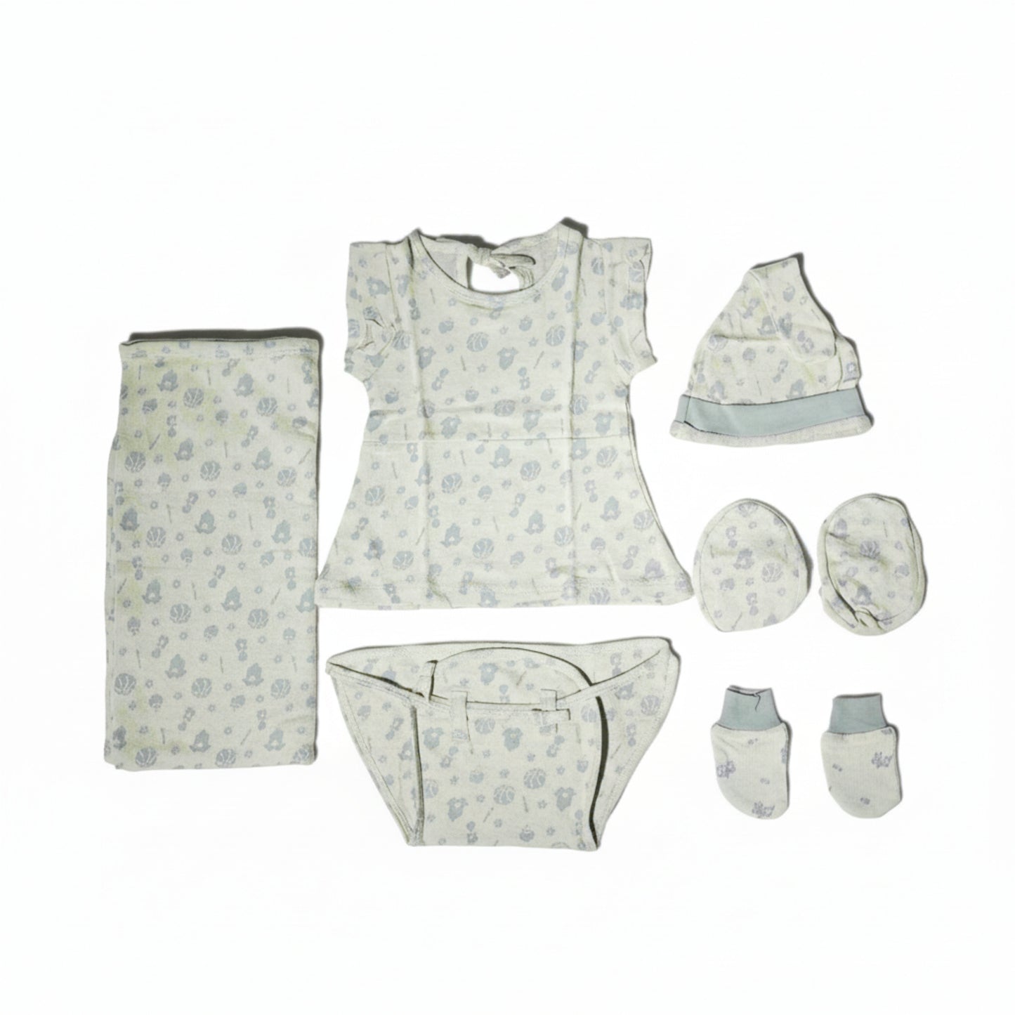 ORIGAMI - GIFT SET (BABY FROCK) - GREEN + GREY - GIRL - 0-3 M | LITTLE NATURA