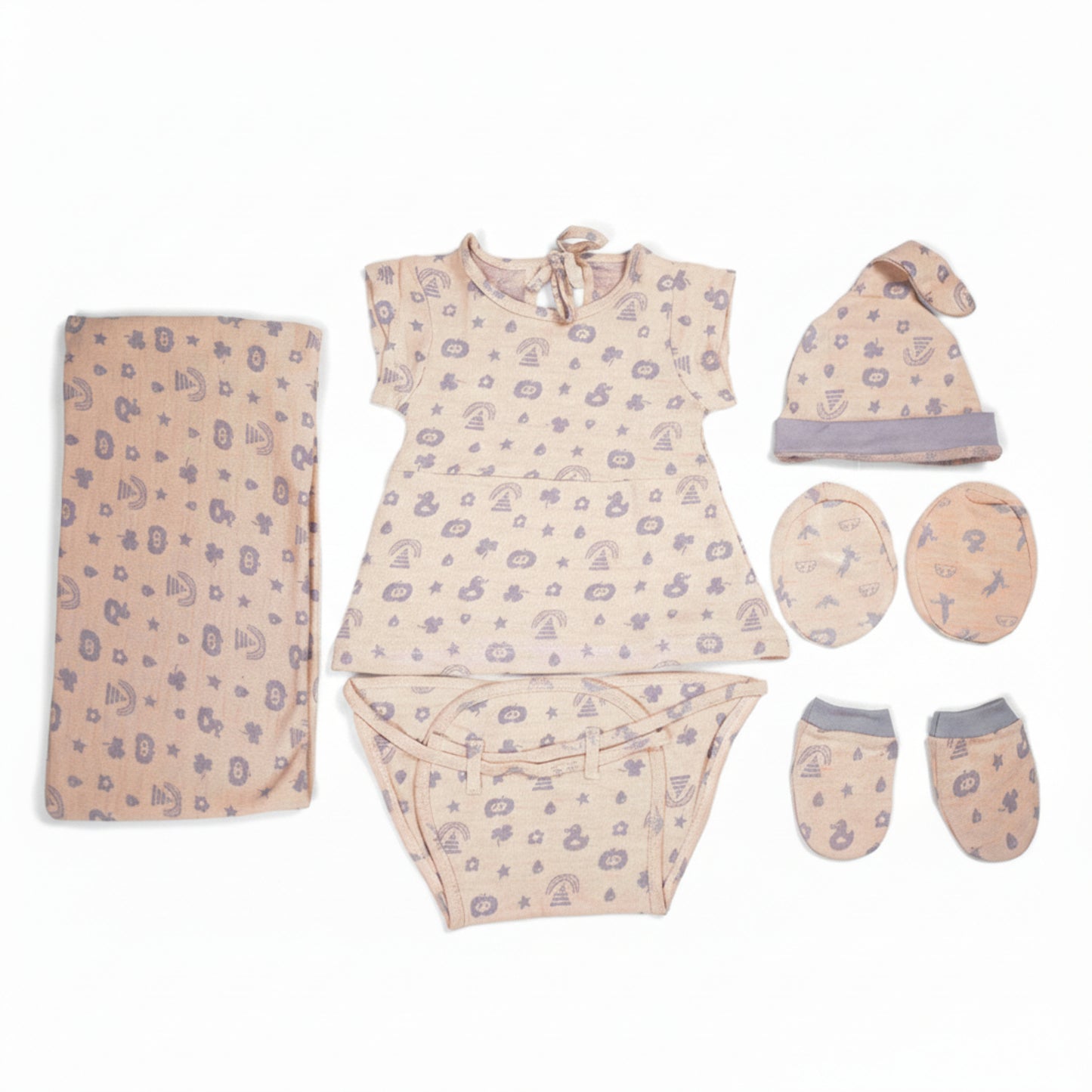 ORIGAMI - GIFT SET (BABY FROCK) - ORANGE + GREY - GIRL - 0-3 M | LITTLE NATURA