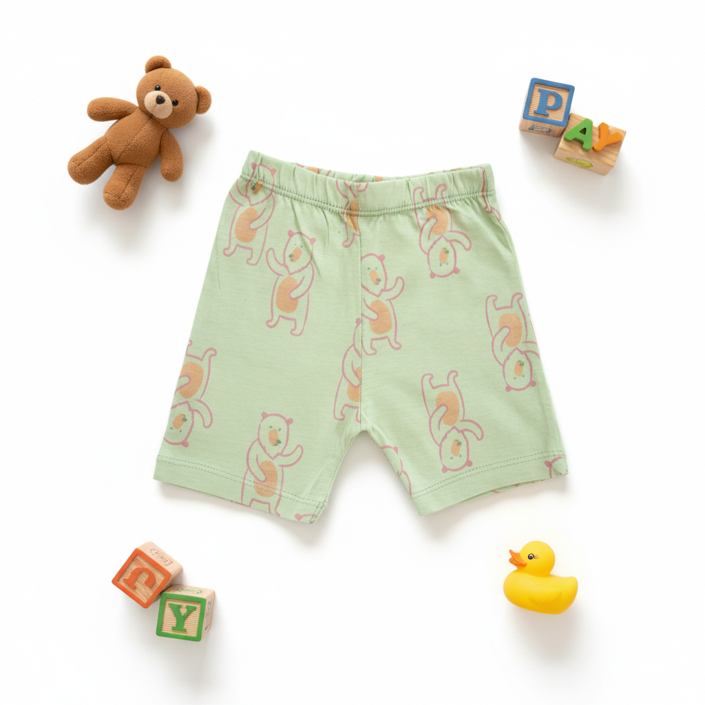so'FRESCO - BABY SET (HALF SLV FRONT OPEN) - GREEN BASE + TEDDY PRINT | LITTLE NATURA