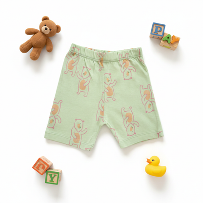 so'FRESCO - BABY SET (HALF SLV FRONT OPEN) - GREEN BASE + TEDDY PRINT | LITTLE NATURA
