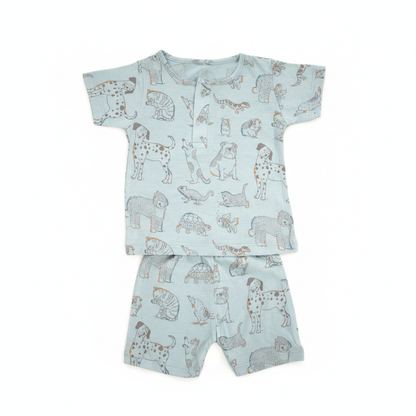 so'FRESCO - BABY SET (HALF SLV FRONT OPEN) - BLUE BASE + ANIMAL PRINT | LITTLE NATURA