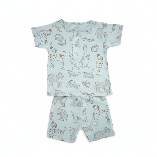 so'FRESCO - BABY SET (HALF SLV FRONT OPEN) - BLUE BASE + ANIMAL PRINT | LITTLE NATURA
