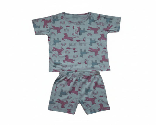 so'FRESCO - BABY SET (HALF SLV FRONT OPEN) - BLUE BASE + UNICORN PRINT | LITTLE NATURA