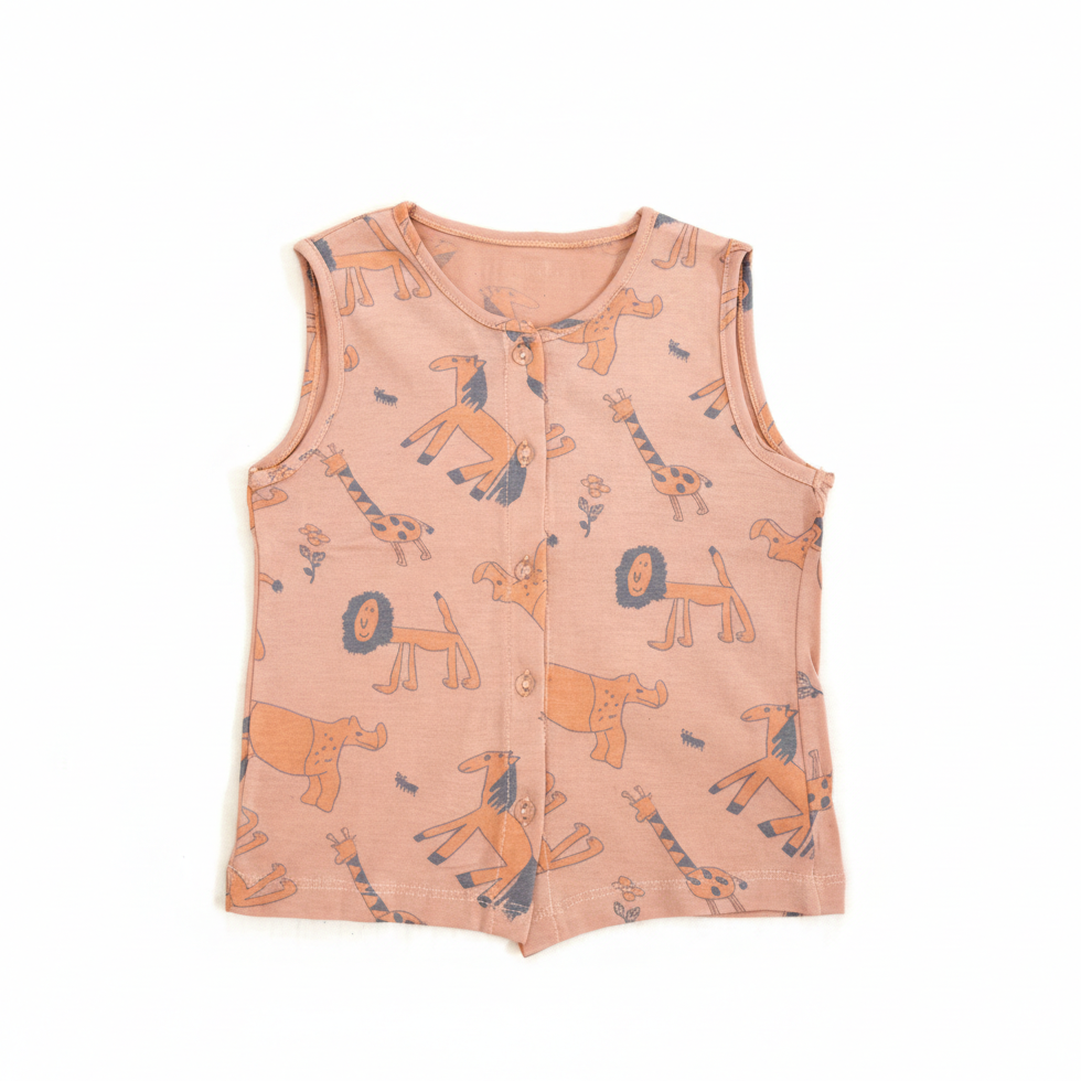 Sleeveless shirt with animal pattern on a white background
