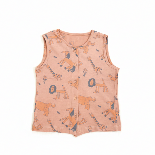 Sleeveless shirt with animal pattern on a white background