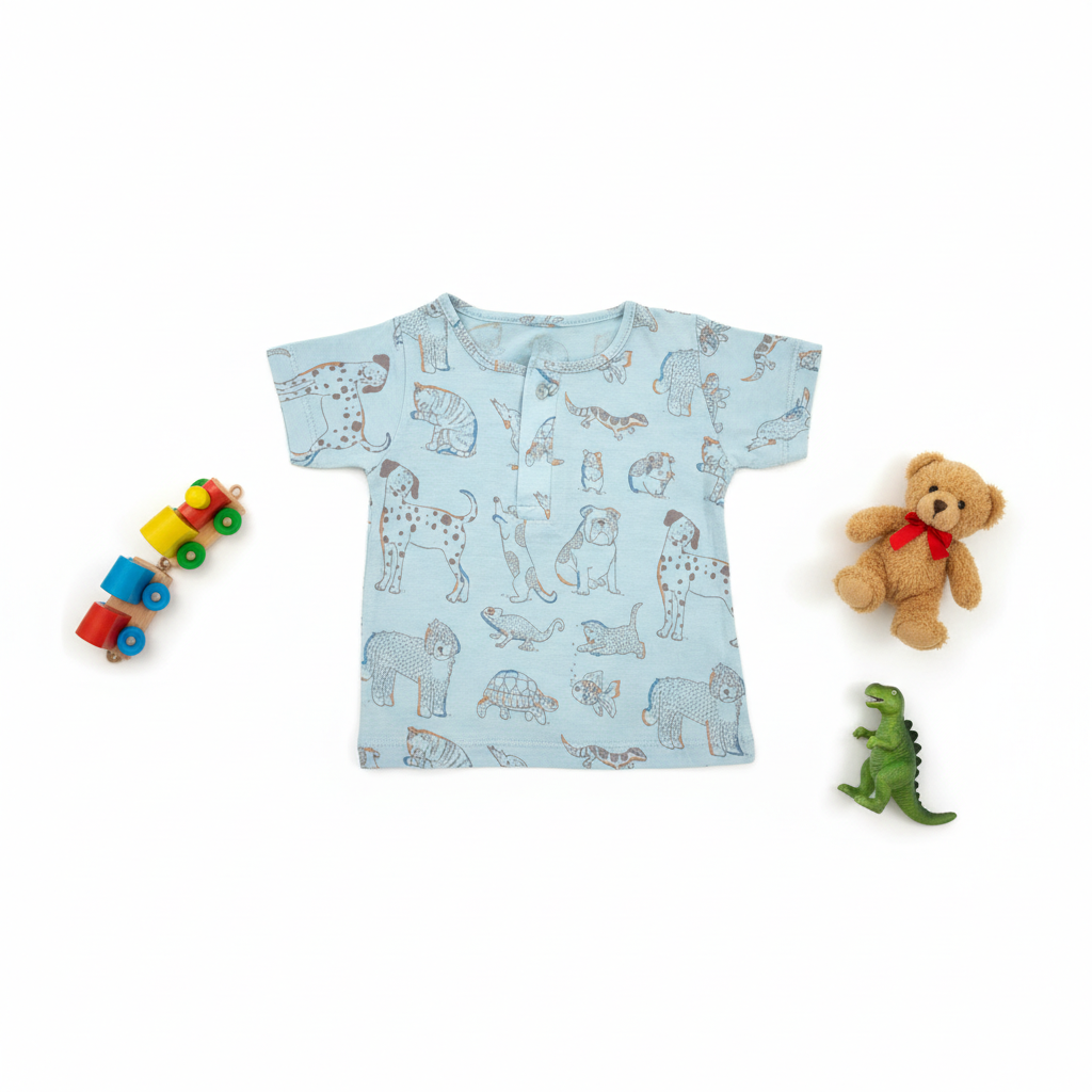 so'FRESCO - BABY SET (HALF SLV FRONT OPEN) - BLUE BASE + ANIMAL PRINT | LITTLE NATURA