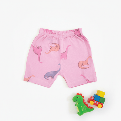 so'FRESCO - BABY SET (HALF SLV FRONT OPEN) - DPINK BASE + DINO PRINT | LITTLE NATURA