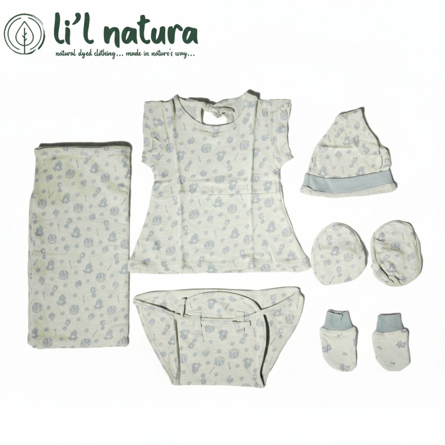 ORIGAMI - GIFT SET (BABY FROCK) - GREEN + GREY - GIRL - 0-3 M | LITTLE NATURA