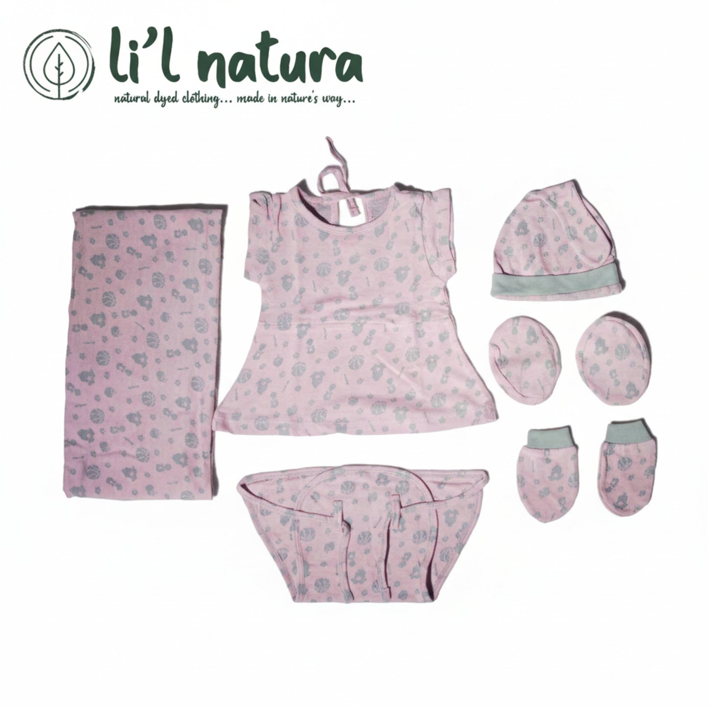 ORIGAMI - GIFT SET (BABY FROCK) - PINK + LILAC - GIRL - 0-3 M | LITTLE NATURA