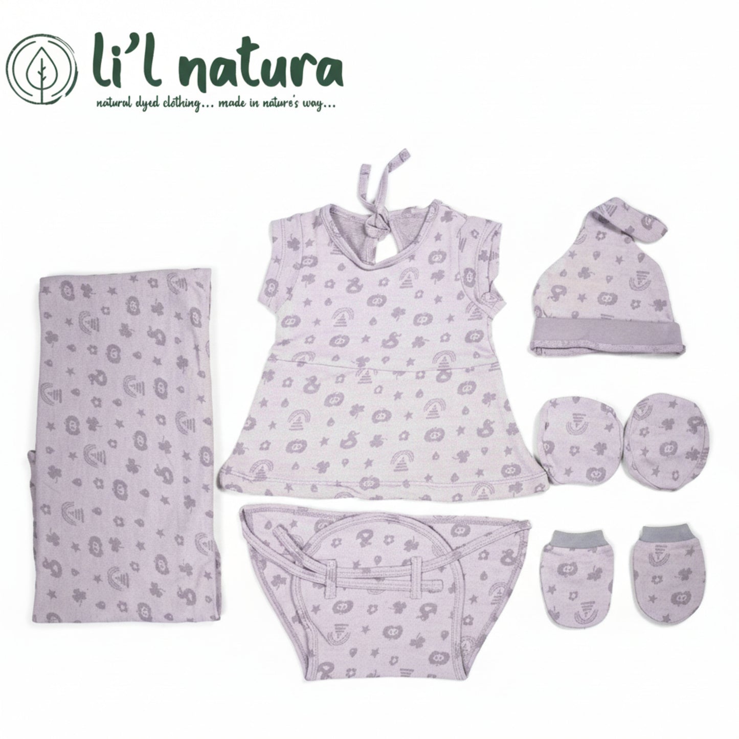 ORIGAMI - GIFT SET (BABY FROCK) - ORANGE + PURPLE - GIRL - 0-3 M | LITTLE NATURA