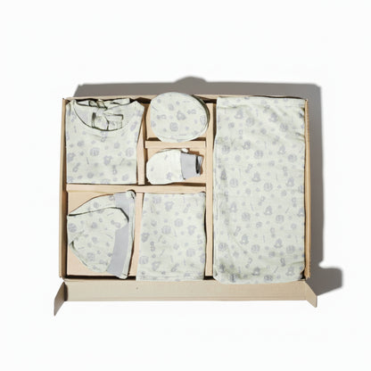 ORIGAMI - GIFT SET (BABY FROCK) - GREEN + GREY - GIRL - 0-3 M | LITTLE NATURA