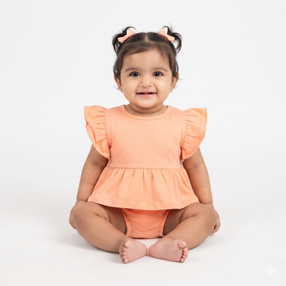 NATURE's 12 - GIFT SET (BABY FROCK) - MARIGOLD ORANGE - GIRL - 0-3 M | LITTLE NATURA