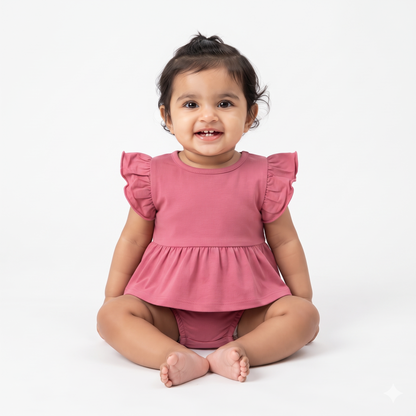 NATURE's 12 - GIFT SET (BABY FROCK) - RUBIA MAJENTA - GIRL - 0-3 M | LITTLE NATURA