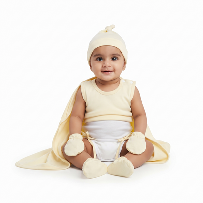 NATURE's 12 - GIFT SET (SHL. BUTTON) - TECOMA YELLOW - UNISEX - 0-3 M | LITTLE NATURA
