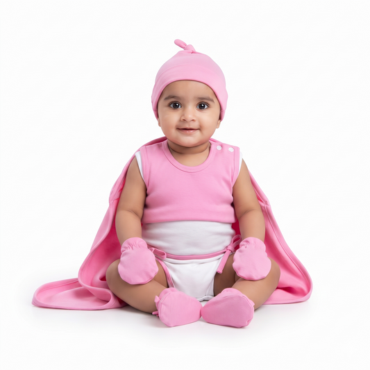 NATURE's 12 - GIFT SET (SHL. BUTTON) - LILY PINK - UNISEX - 0-3 M | LITTLE NATURA