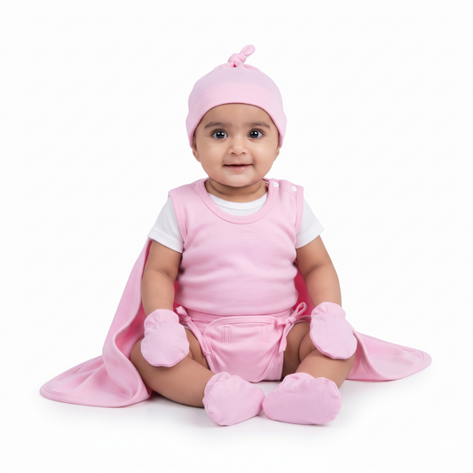 NATURE's 12 - GIFT SET (SHL. BUTTON) - LILY BABY PINK - UNISEX - 0-3 M | LITTLE NATURA